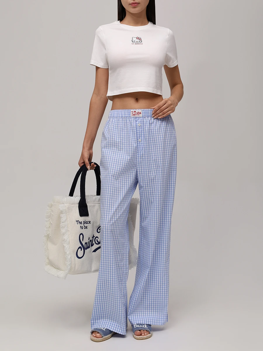 Топ хлопковый MC2 SAINT BARTH NIVES - HELLO KITTY IN SB 01N STRASS Белый  Фото 2