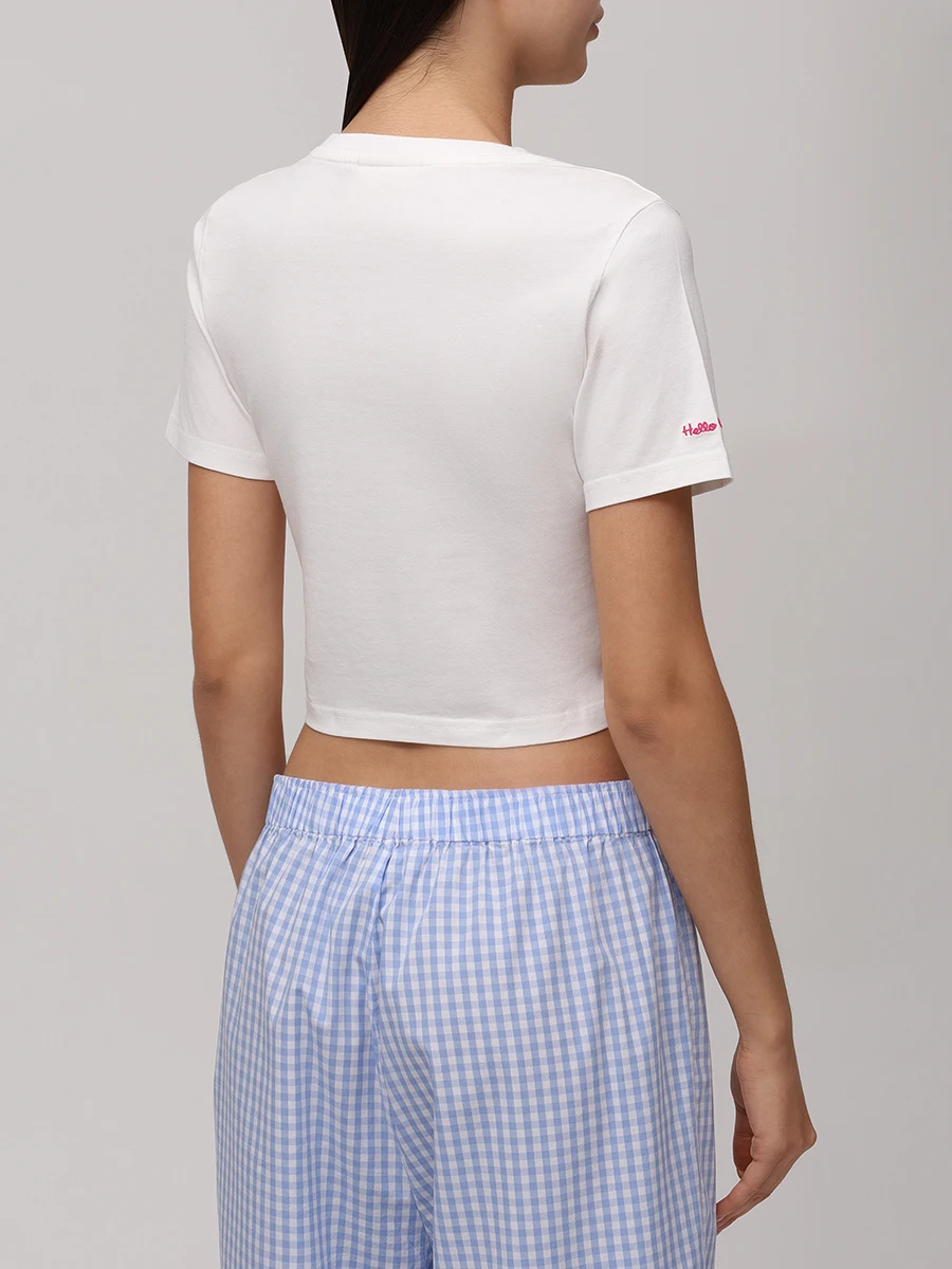 Топ хлопковый MC2 SAINT BARTH NIVES - HELLO KITTY IN SB 01N STRASS Белый  Фото 3