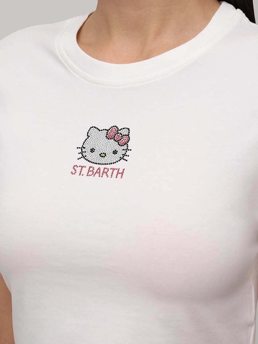 Топ хлопковый MC2 SAINT BARTH NIVES - HELLO KITTY IN SB 01N STRASS Белый  Фото 5