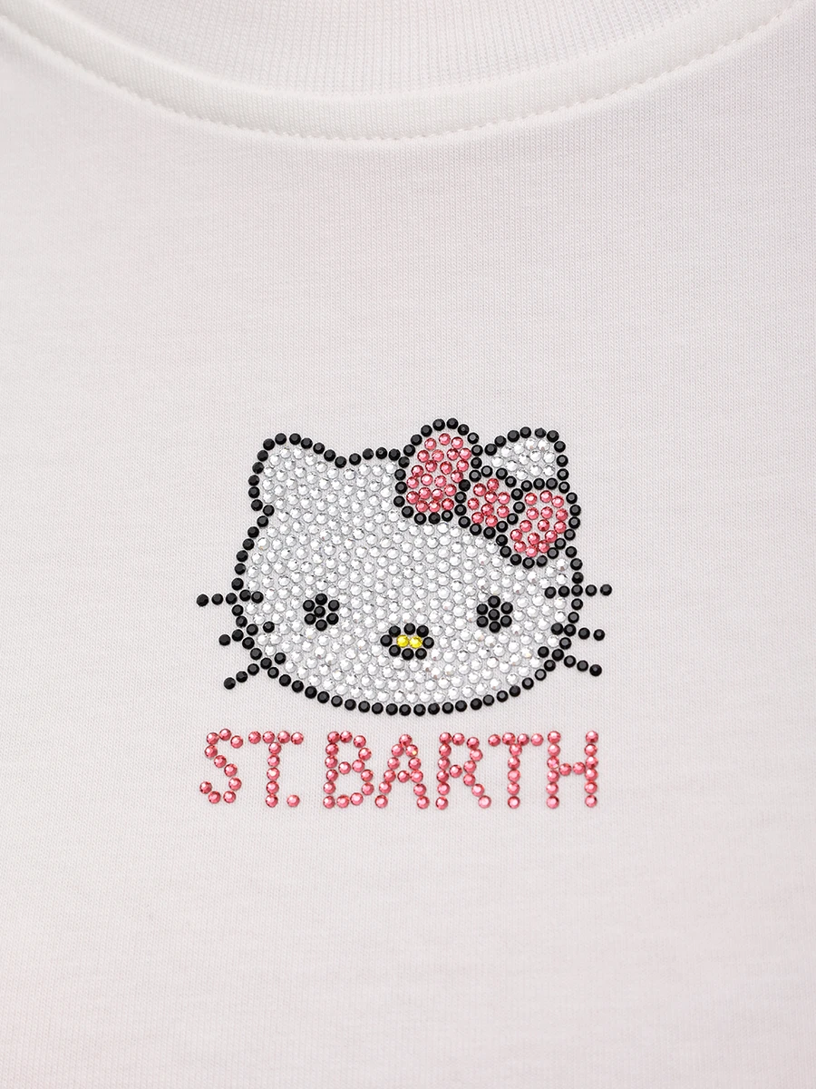 Топ хлопковый MC2 SAINT BARTH NIVES - HELLO KITTY IN SB 01N STRASS Белый  Фото 6