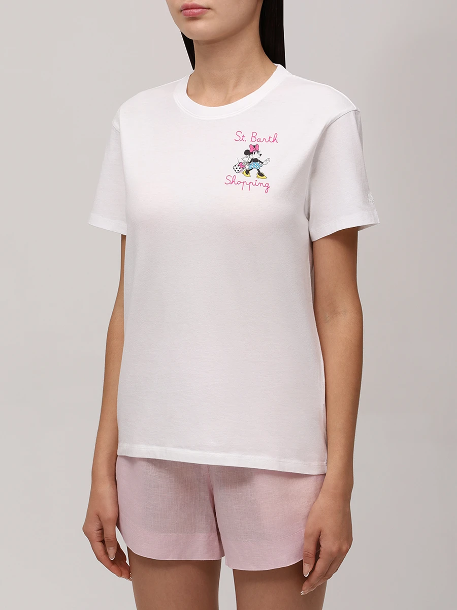 Футболка хлопковая MC2 SAINT BARTH EMILIE - MINNIE SHOPPING MINI 01N EMB Белый  Фото 4