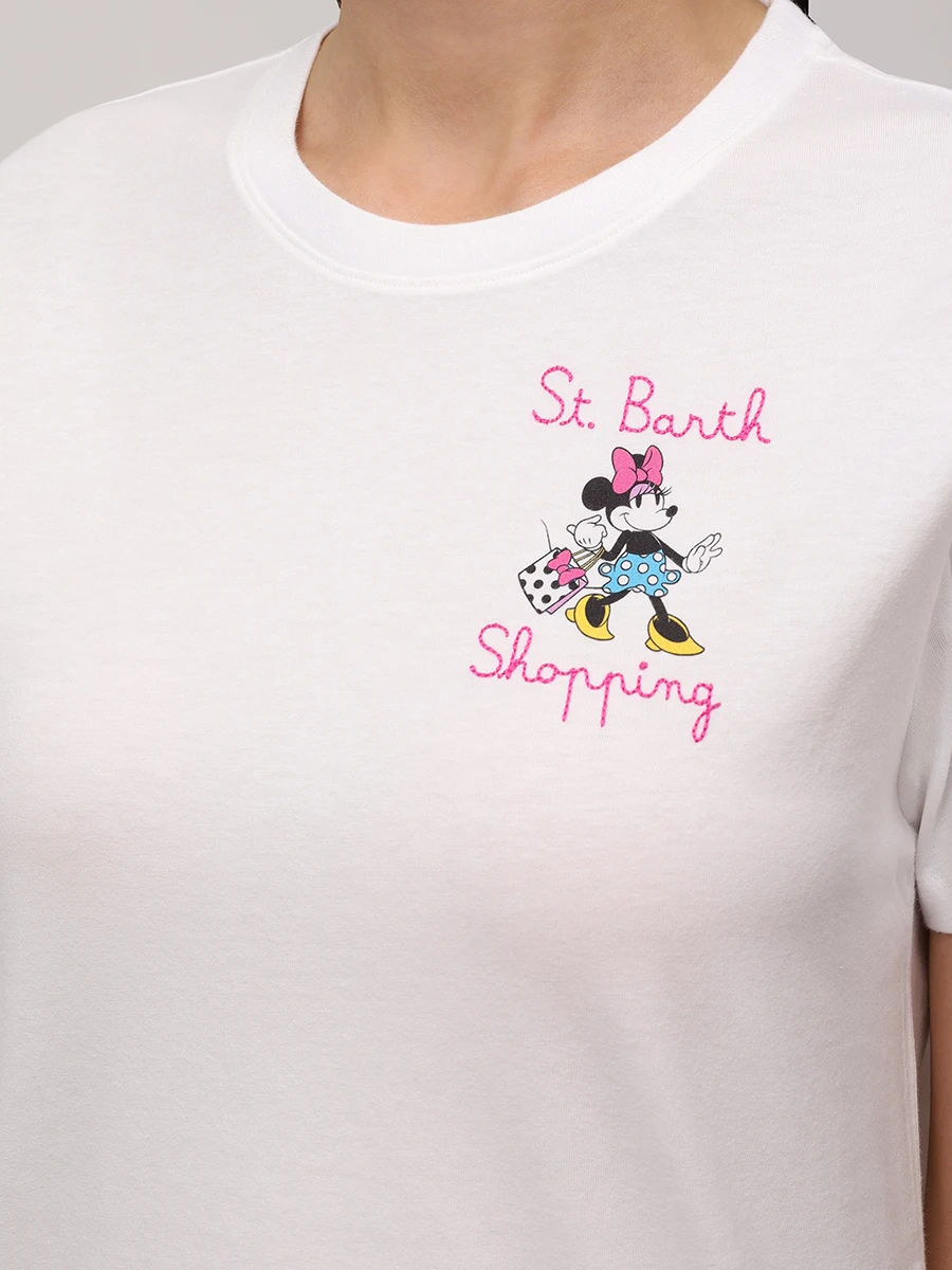 Футболка хлопковая MC2 SAINT BARTH EMILIE - MINNIE SHOPPING MINI 01N EMB Белый  Фото 5
