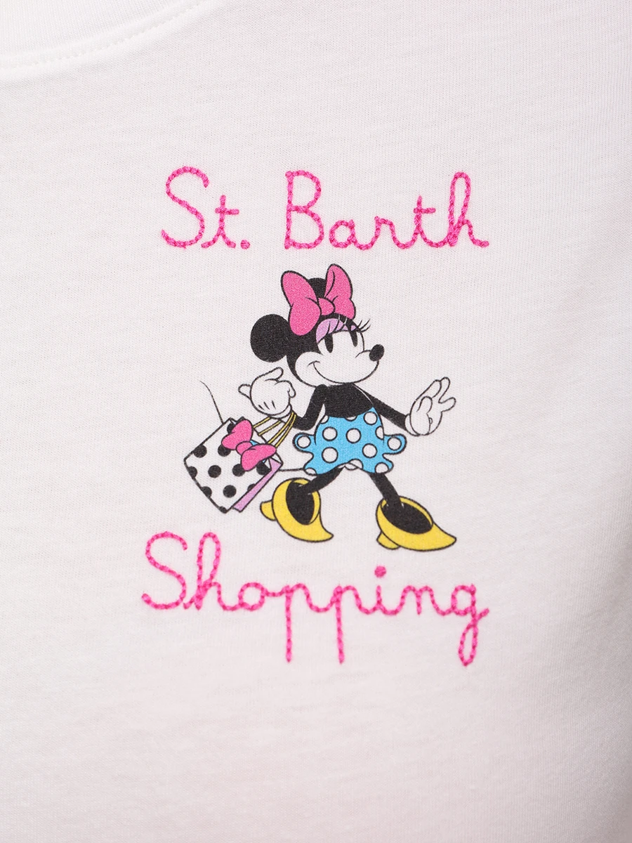 Футболка хлопковая MC2 SAINT BARTH EMILIE - MINNIE SHOPPING MINI 01N EMB Белый  Фото 6