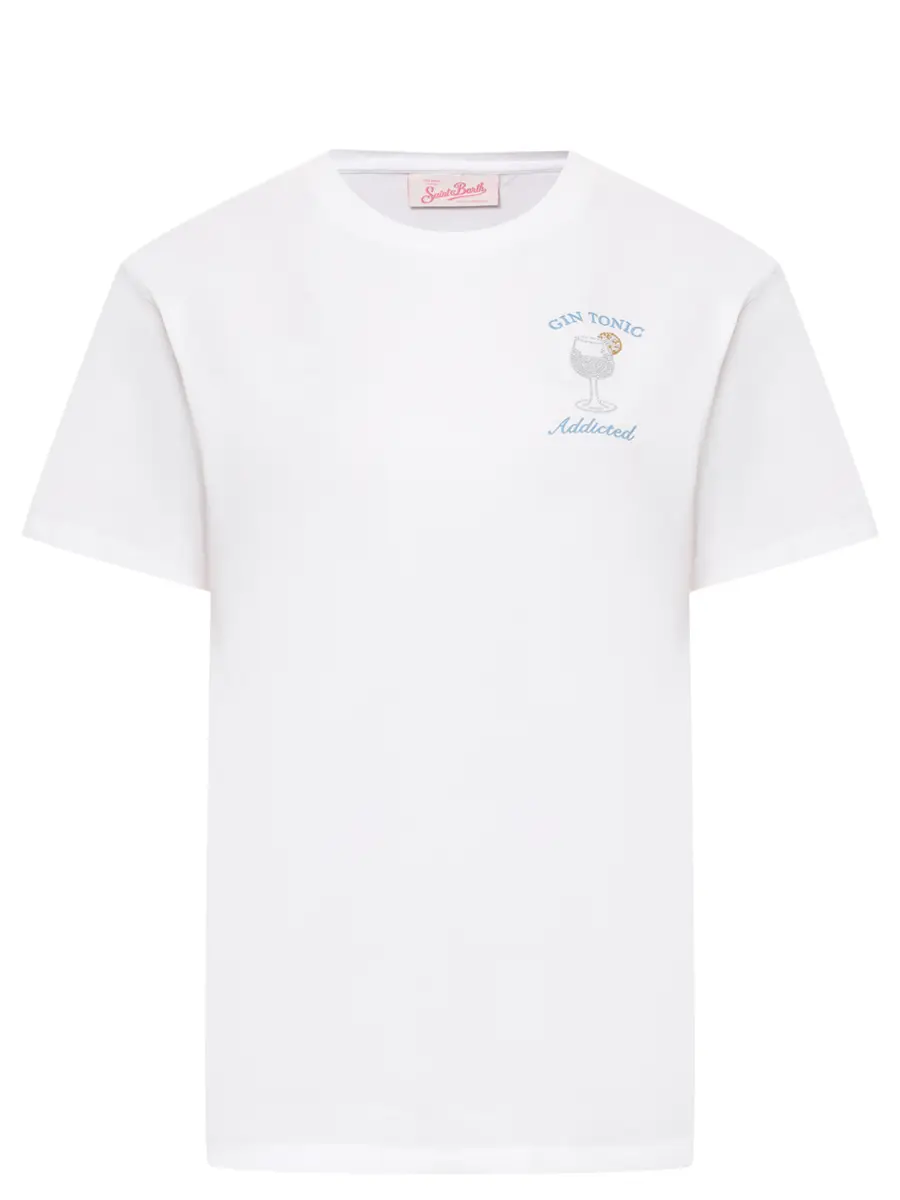 Футболка хлопковая MC2 SAINT BARTH EMILIE - GIN TONIC ADDICTED 01N STRASS EMB Белый 