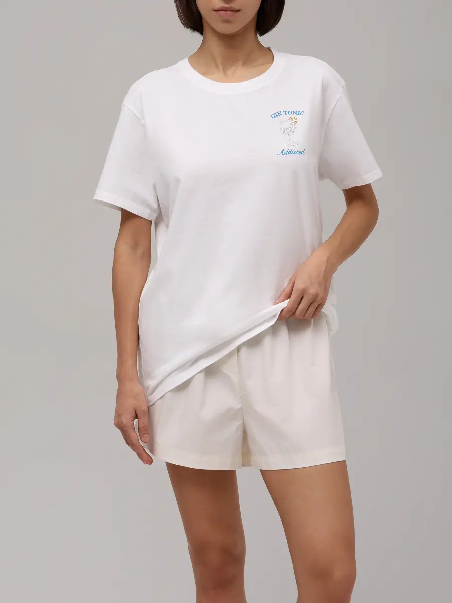 Футболка хлопковая MC2 SAINT BARTH EMILIE - GIN TONIC ADDICTED 01N STRASS EMB Белый  Фото 2