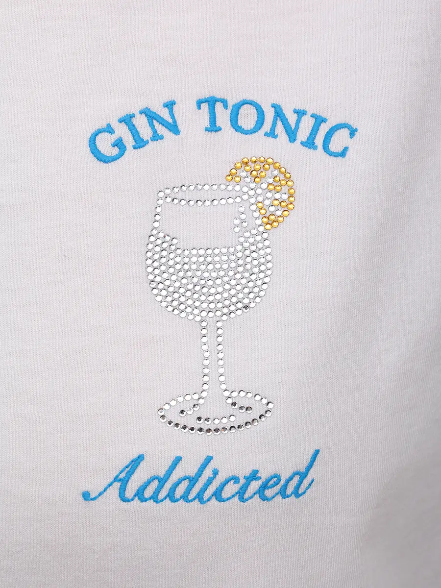 Футболка хлопковая MC2 SAINT BARTH EMILIE - GIN TONIC ADDICTED 01N STRASS EMB Белый  Фото 6