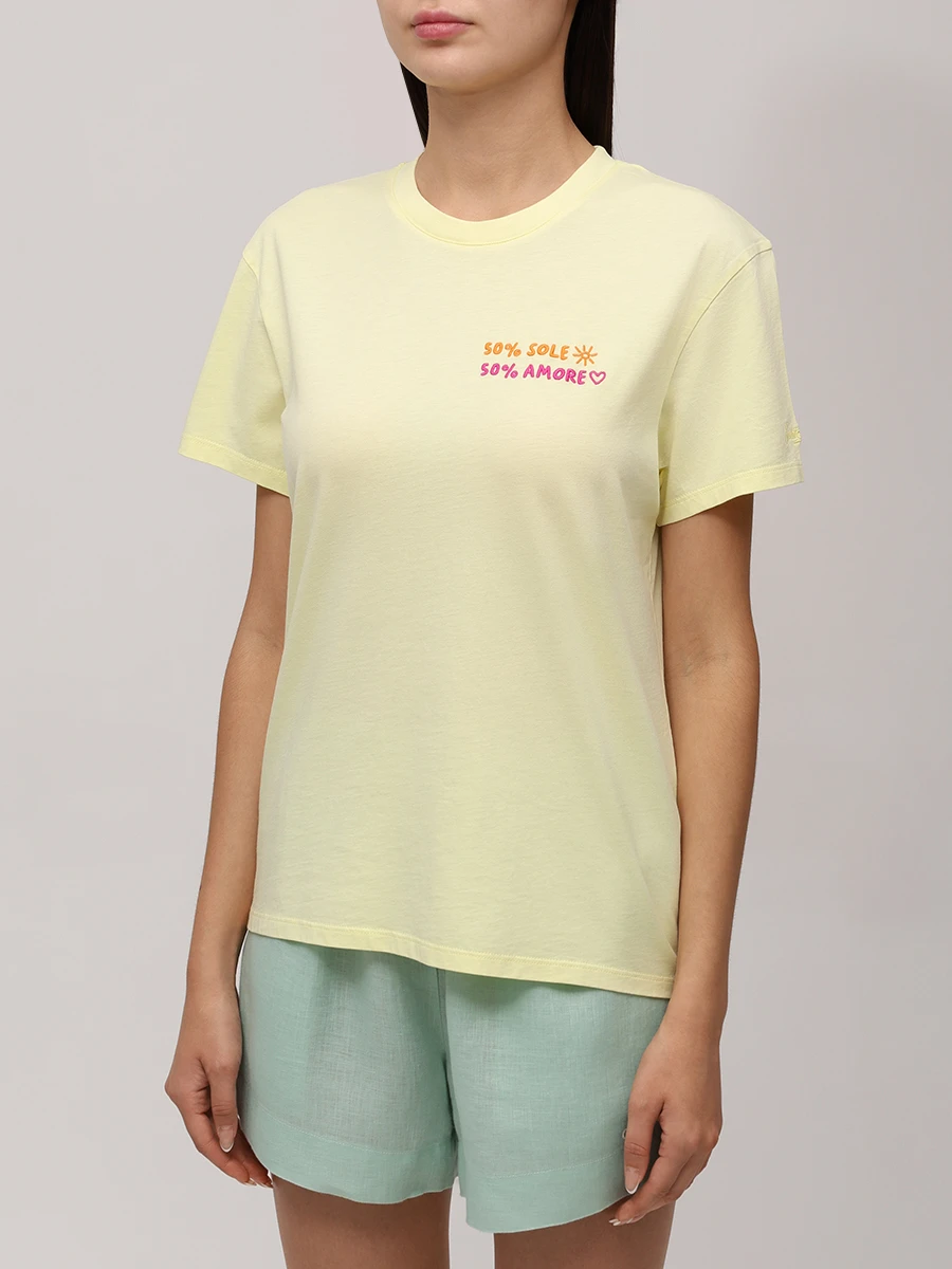 Футболка хлопковая MC2 SAINT BARTH EMILIE - 50 SOLE 50 AMORE 92 EMB Желтый  Фото 4