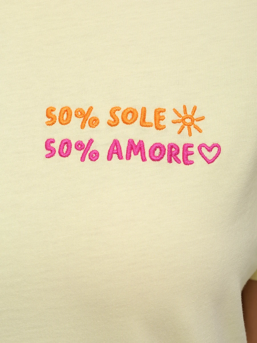 Футболка хлопковая MC2 SAINT BARTH EMILIE - 50 SOLE 50 AMORE 92 EMB Желтый  Фото 5