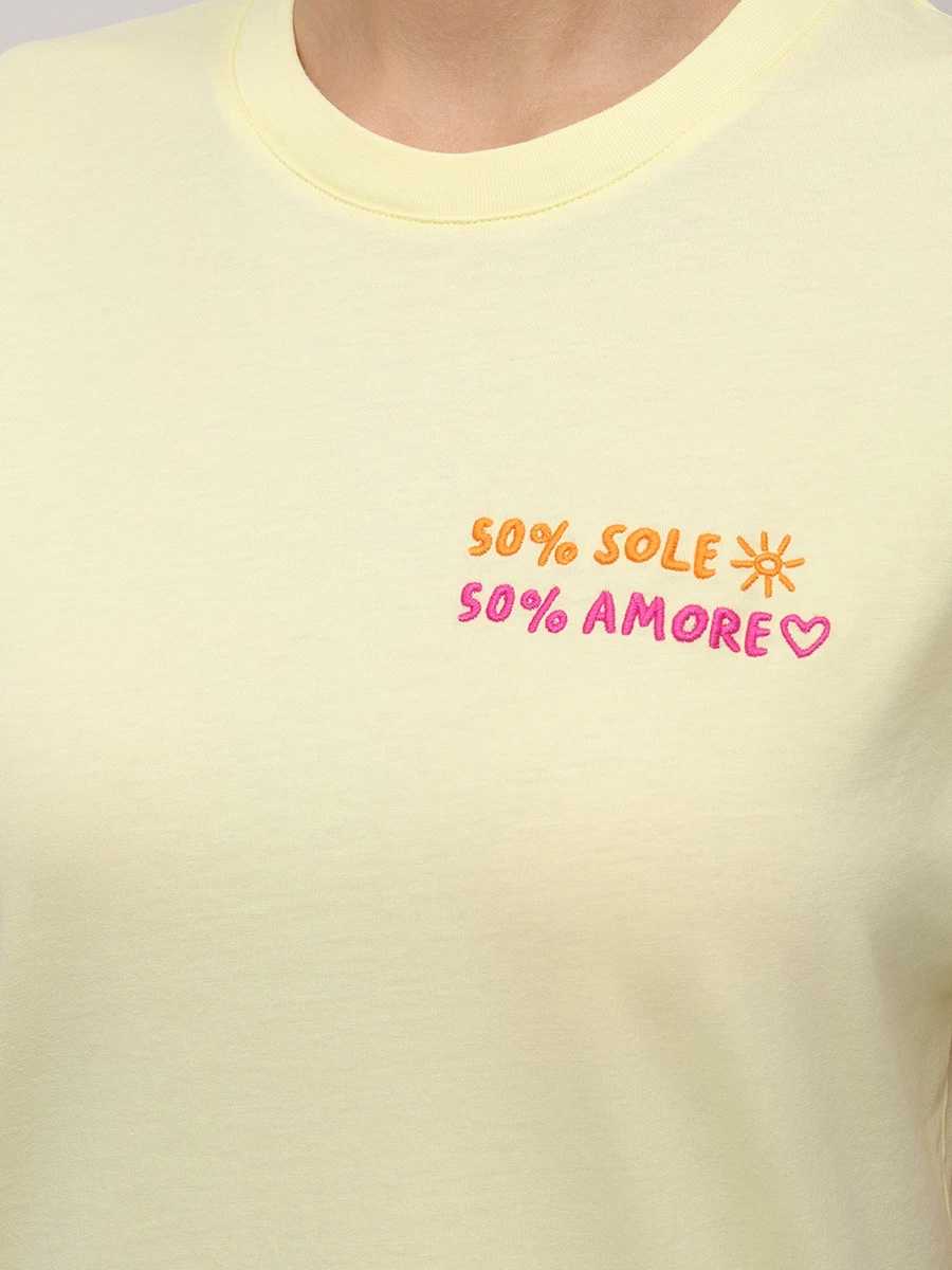 Футболка хлопковая MC2 SAINT BARTH EMILIE - 50 SOLE 50 AMORE 92 EMB Желтый  Фото 6