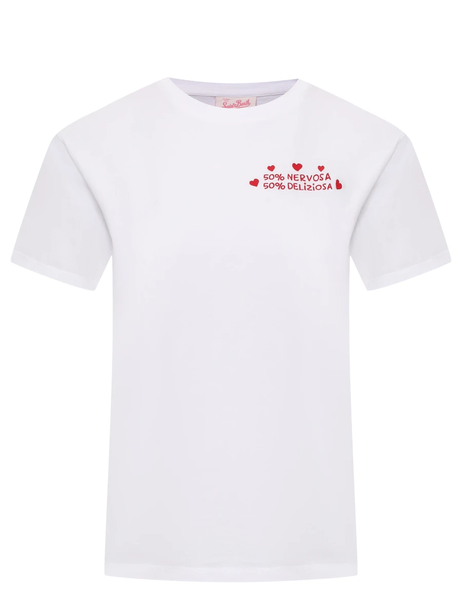 Футболка хлопковая MC2 SAINT BARTH EMILIE - 50 NERVOSA 50 DELIZIOSA 01N EMB Белый 