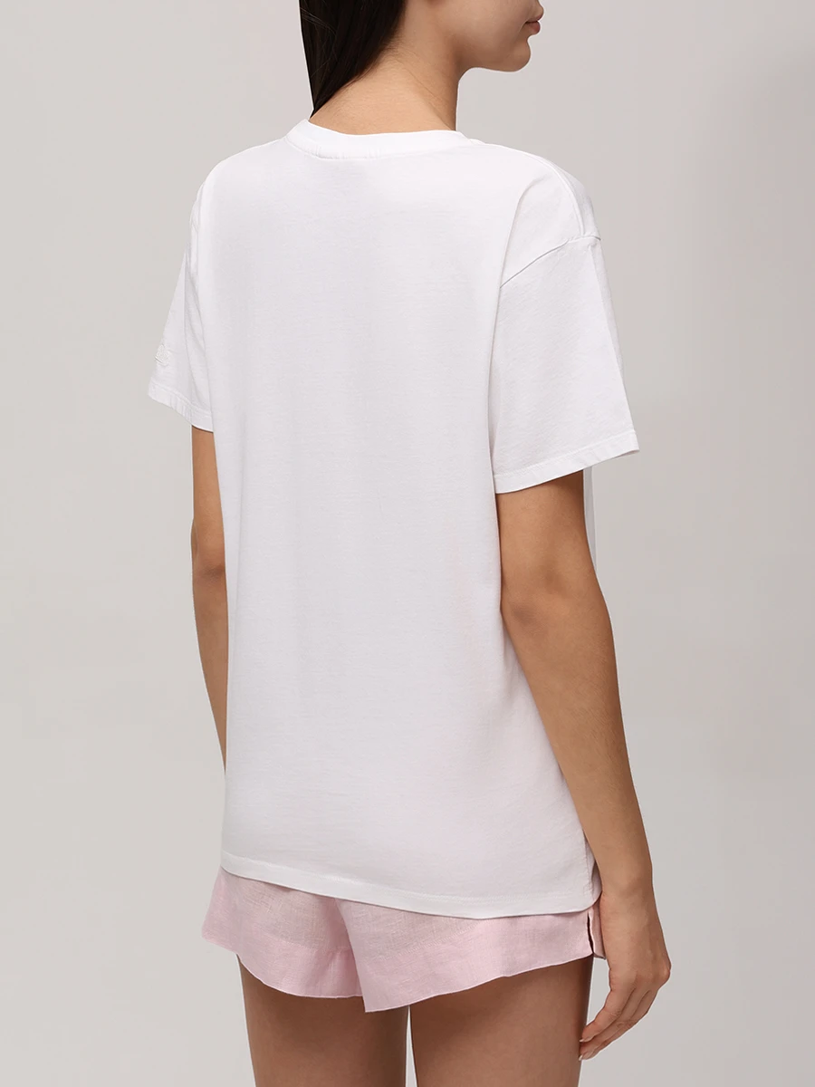 Футболка хлопковая MC2 SAINT BARTH EMILIE - 50 NERVOSA 50 DELIZIOSA 01N EMB Белый  Фото 3