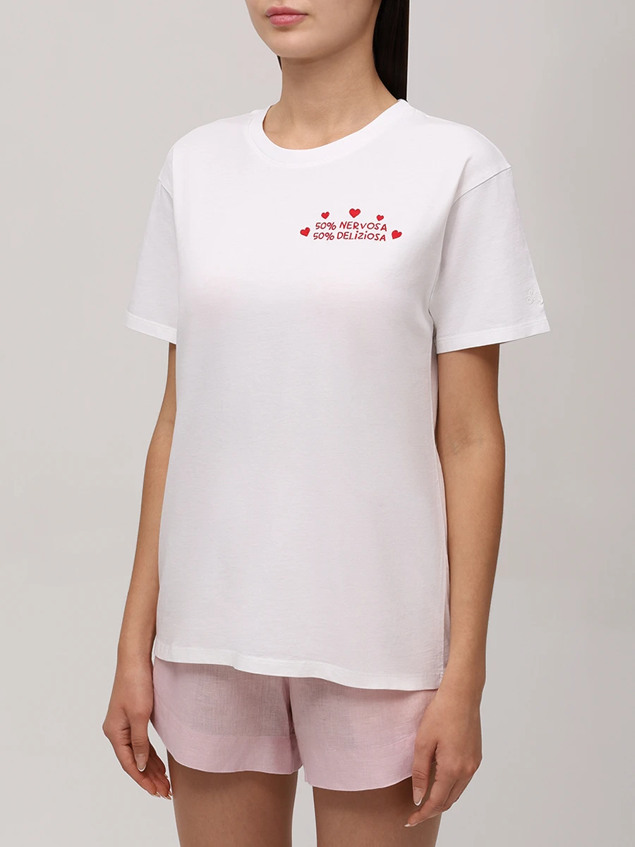 Футболка хлопковая MC2 SAINT BARTH EMILIE - 50 NERVOSA 50 DELIZIOSA 01N EMB Белый  Фото 4