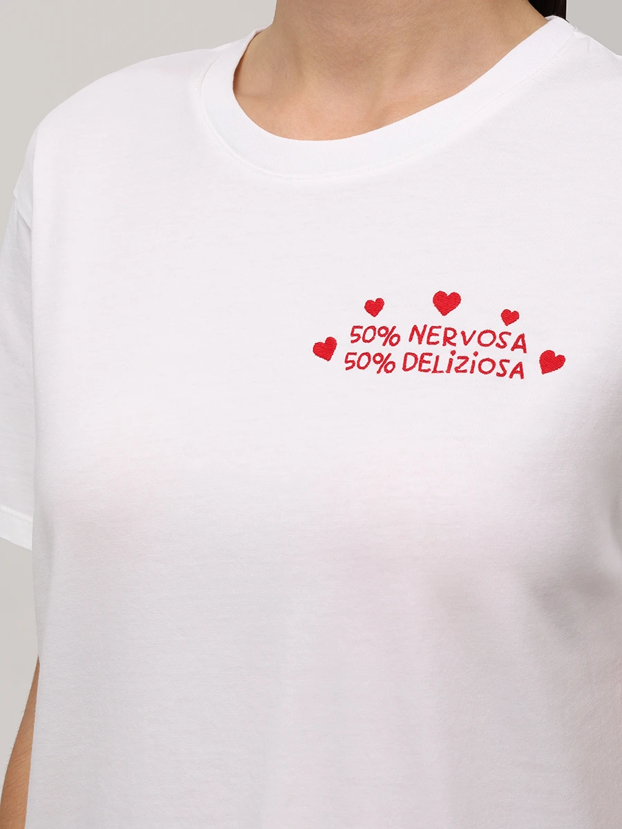 Футболка хлопковая MC2 SAINT BARTH EMILIE - 50 NERVOSA 50 DELIZIOSA 01N EMB Белый  Фото 5