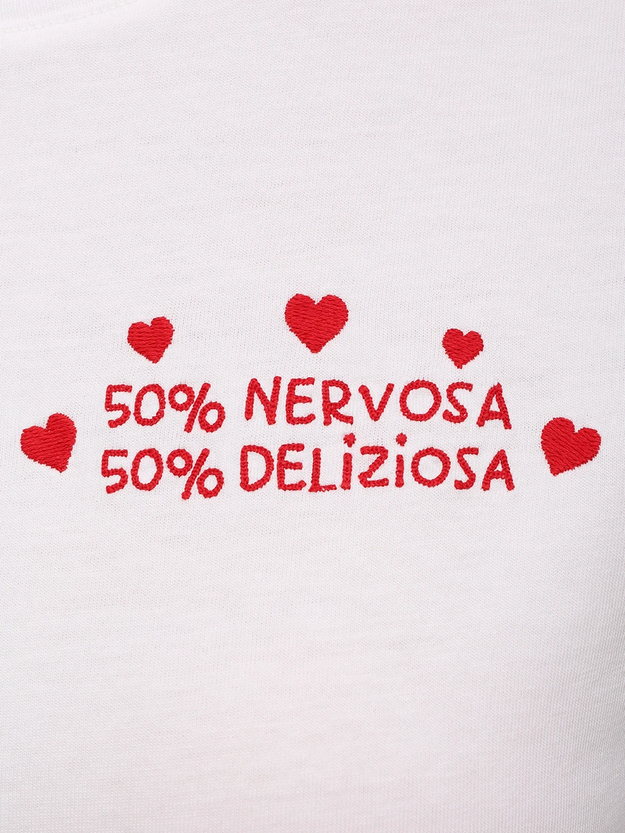 Футболка хлопковая MC2 SAINT BARTH EMILIE - 50 NERVOSA 50 DELIZIOSA 01N EMB Белый  Фото 6
