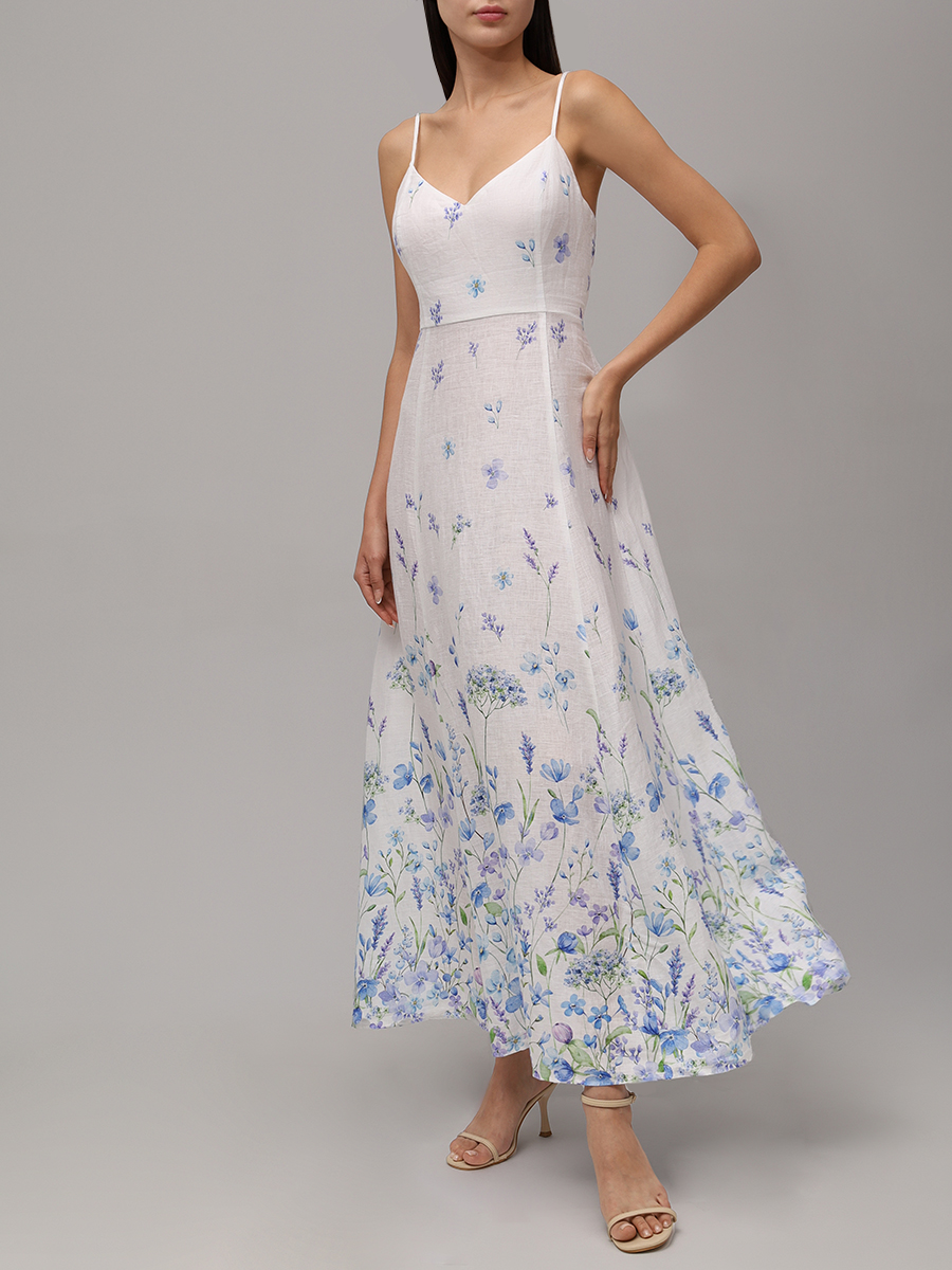 Платье льняное MC2 SAINT BARTH GUADALUPE - LINEN FLOWER BLUE 01 Белый  Фото 2