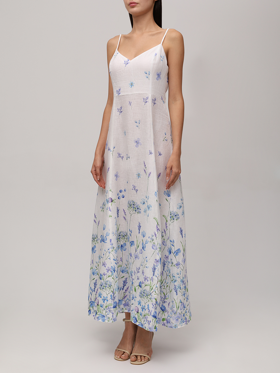 Платье льняное MC2 SAINT BARTH GUADALUPE - LINEN FLOWER BLUE 01 Белый  Фото 4