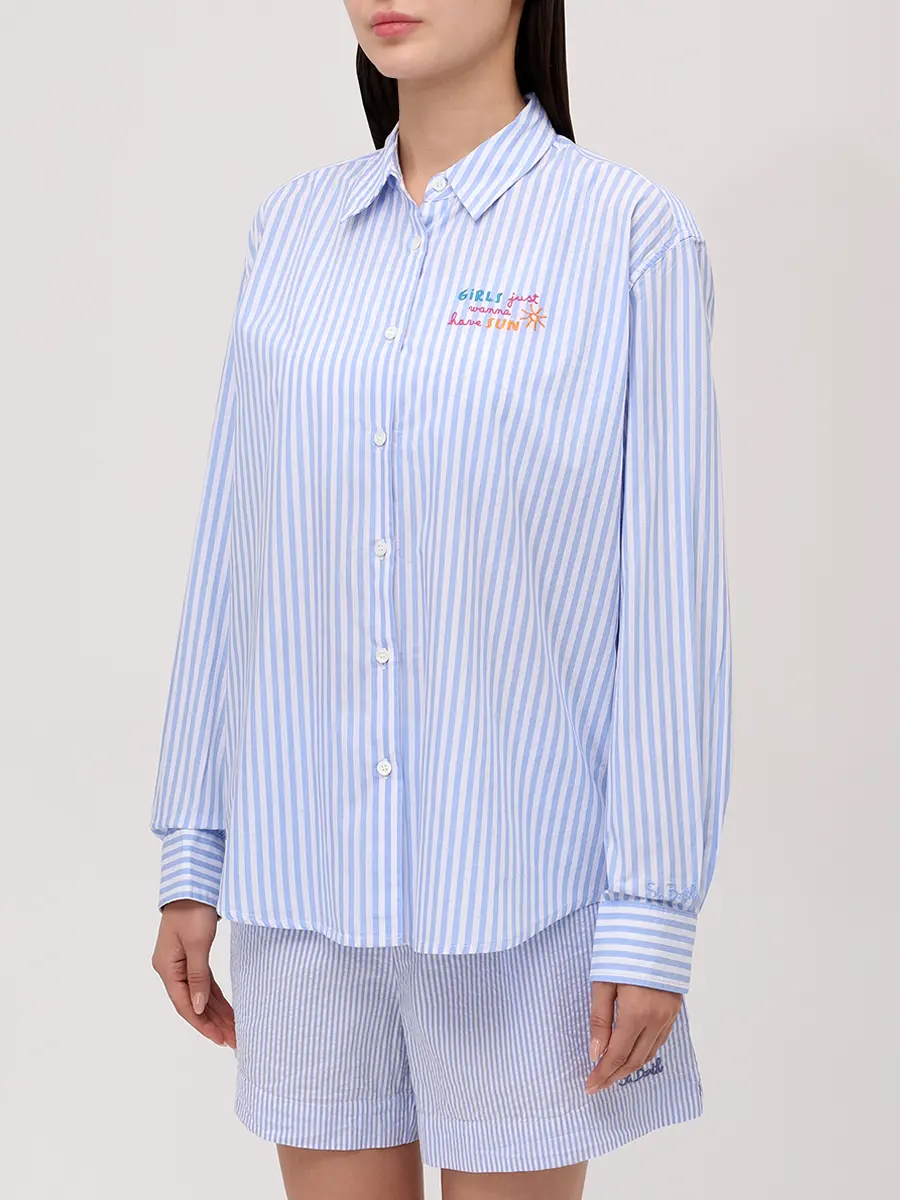 

Рубашка хлопковая, Голубой, MEREDITH - POPELINE GIRLS SUN STRIPES V 31 EMB
