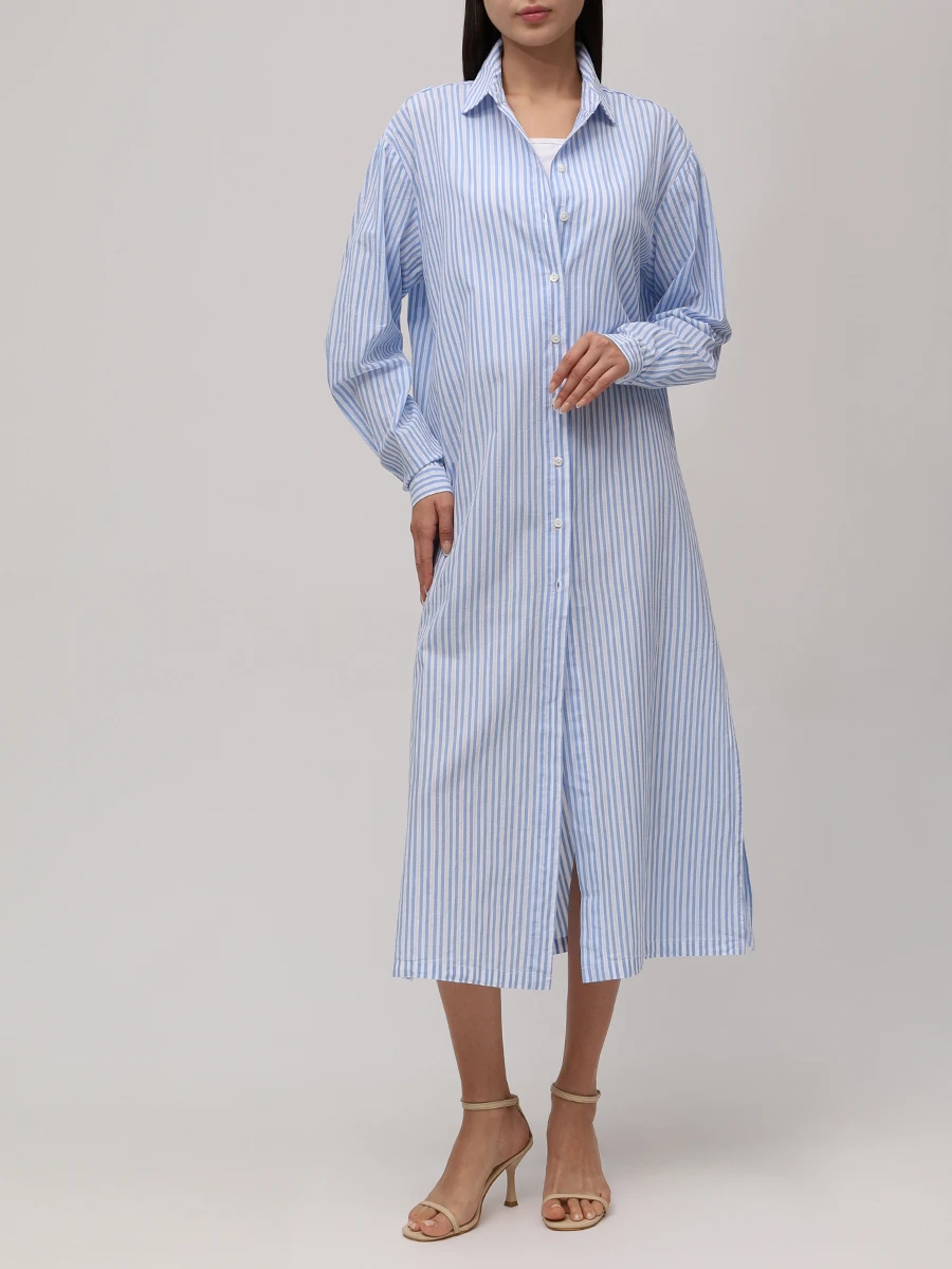 

Платье-рубашка хлопковое, Голубой, ADELINE - COTTON STRIPES 31 LUX EMB
