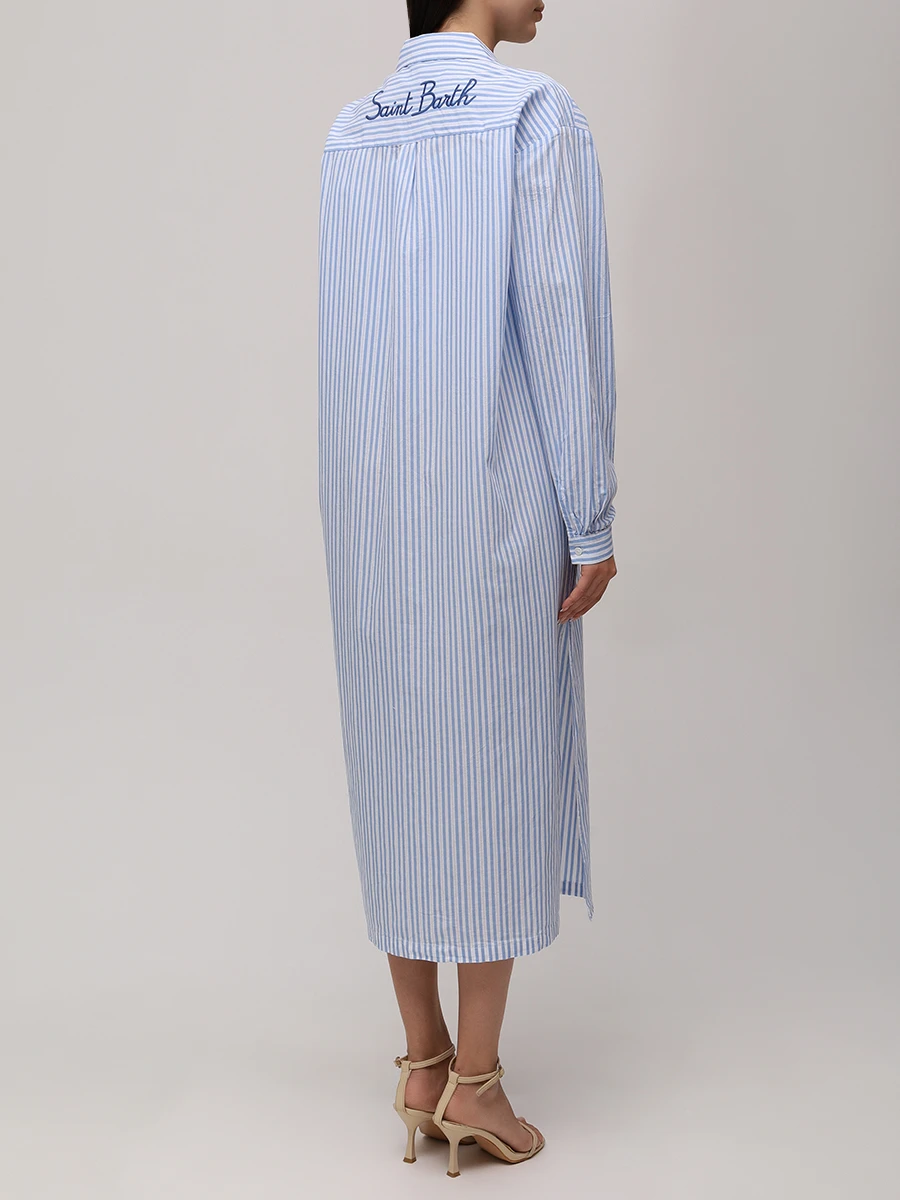 Платье-рубашка хлопковое MC2 SAINT BARTH ADELINE - COTTON STRIPES 31 LUX EMB Голубой  Фото 3