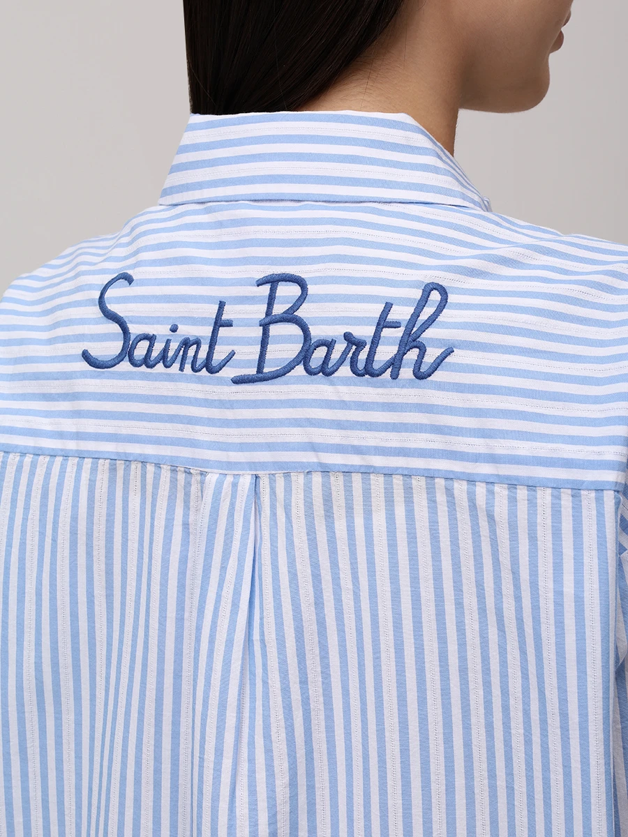 Платье-рубашка хлопковое MC2 SAINT BARTH ADELINE - COTTON STRIPES 31 LUX EMB Голубой  Фото 5