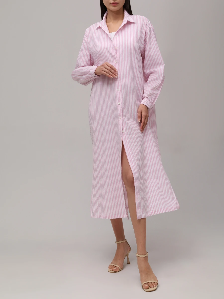 Платье-рубашка хлопковое MC2 SAINT BARTH ADELINE - COTTON STRIPES 21 LUX EMB Розовый  Фото 2