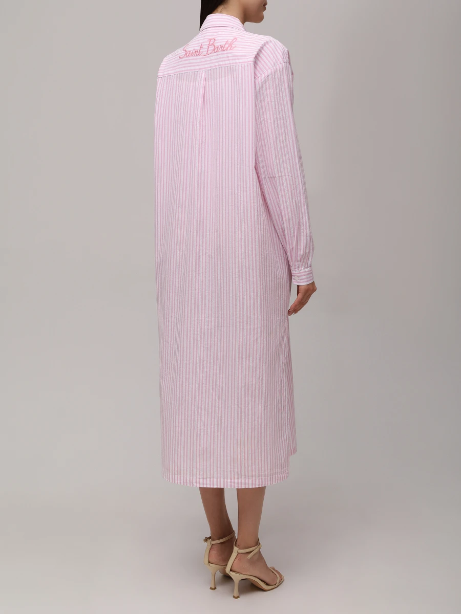 Платье-рубашка хлопковое MC2 SAINT BARTH ADELINE - COTTON STRIPES 21 LUX EMB Розовый  Фото 3