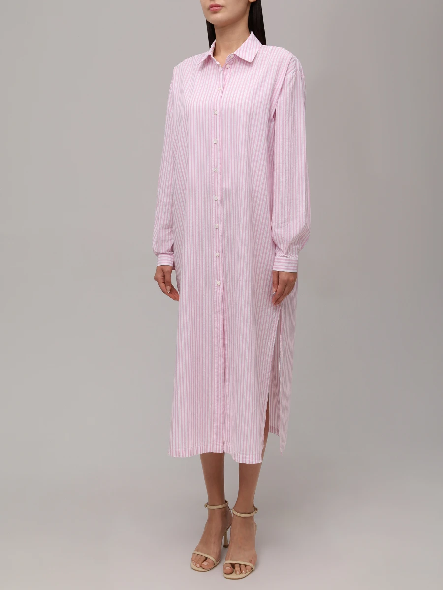 Платье-рубашка хлопковое MC2 SAINT BARTH ADELINE - COTTON STRIPES 21 LUX EMB Розовый  Фото 4