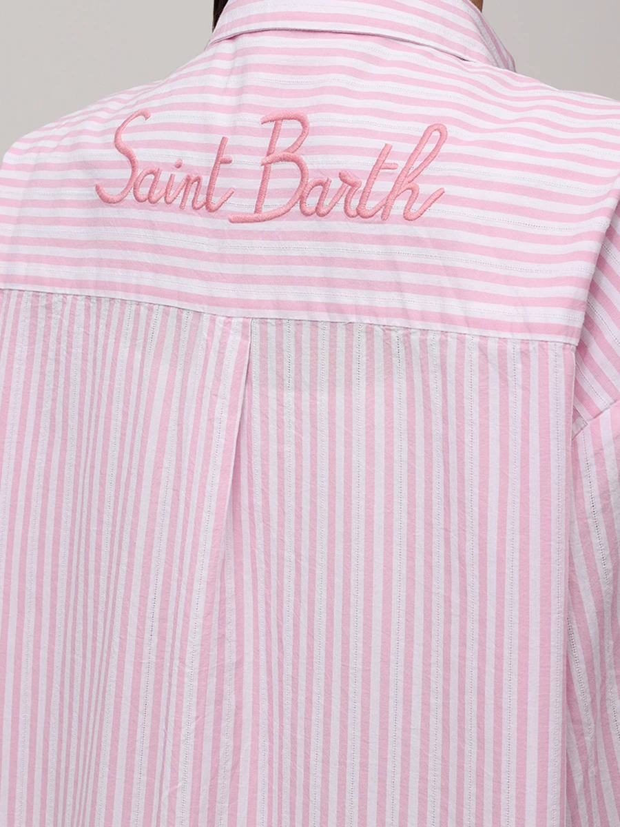 Платье-рубашка хлопковое MC2 SAINT BARTH ADELINE - COTTON STRIPES 21 LUX EMB Розовый  Фото 5