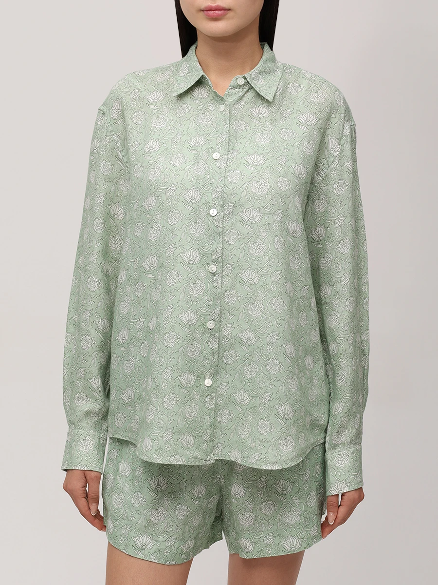 Рубашка льняная MC2 SAINT BARTH MEREDITH - LINEN BLOCK FLOWERS 53 Зеленый  Фото 4