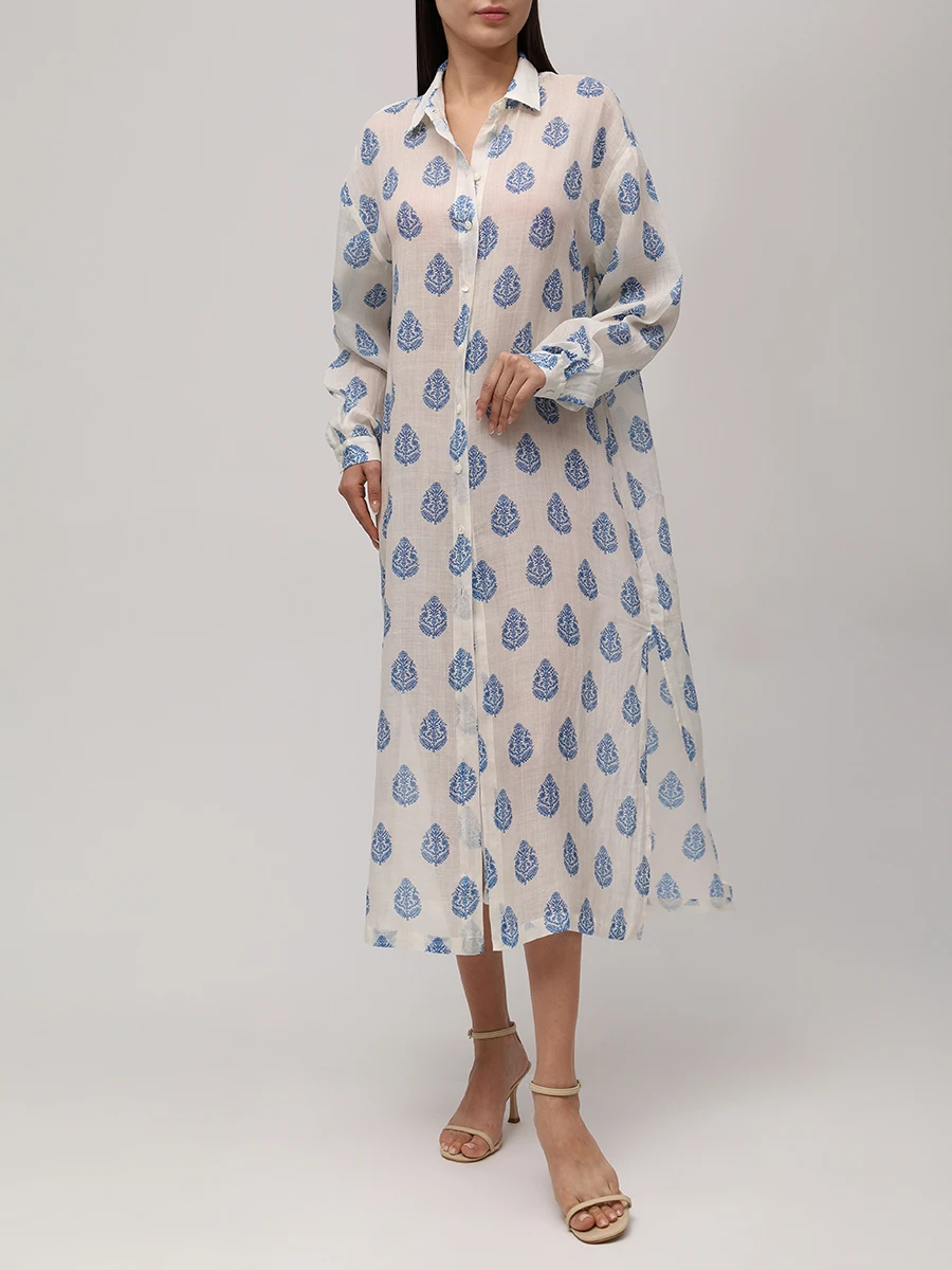 Платье хлопковое MC2 SAINT BARTH ADELINE - RAMIE LEAF PAISLEY 10 Белый  Фото 2