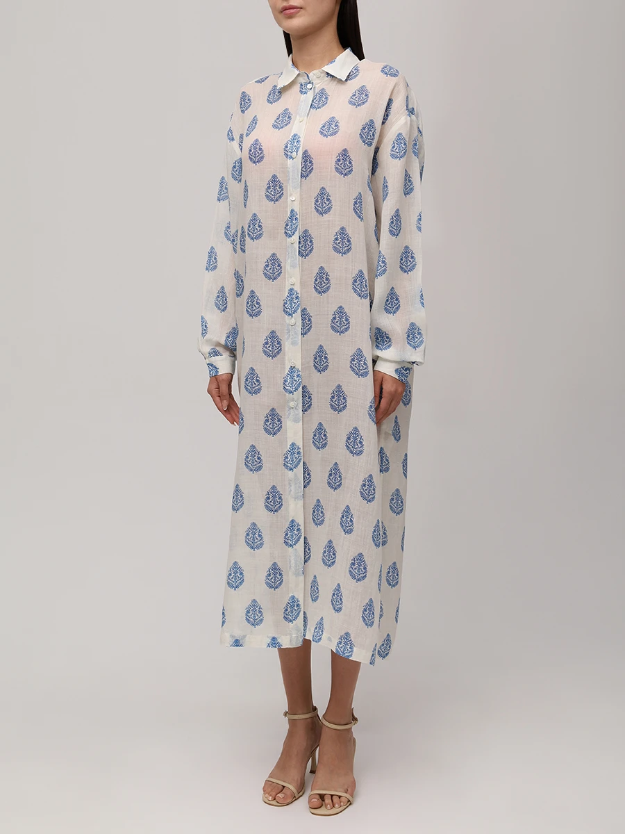 Платье хлопковое MC2 SAINT BARTH ADELINE - RAMIE LEAF PAISLEY 10 Белый  Фото 4