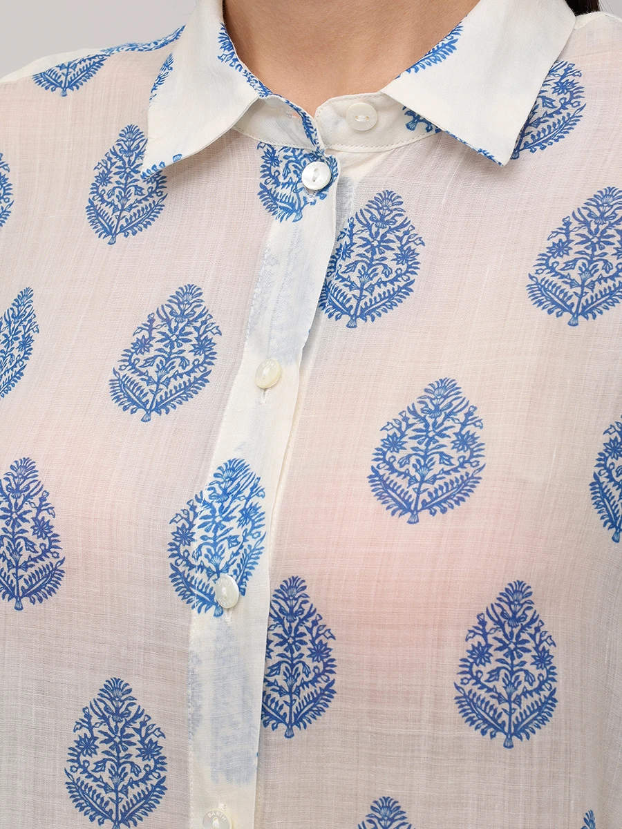 Платье хлопковое MC2 SAINT BARTH ADELINE - RAMIE LEAF PAISLEY 10 Белый  Фото 5