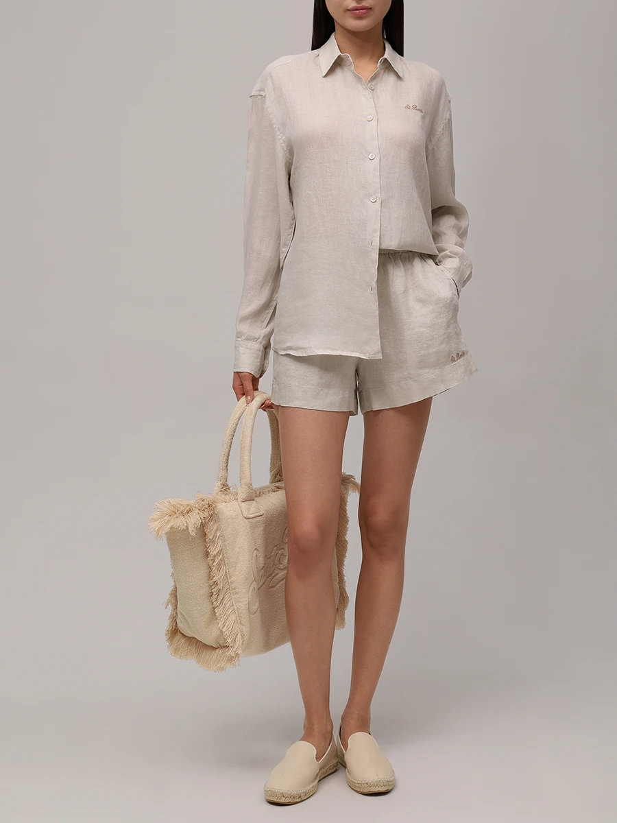 Рубашка льняная MC2 SAINT BARTH MEREDITH - LINEN BEACH CLUB 10 EMB Бежевый  Фото 2