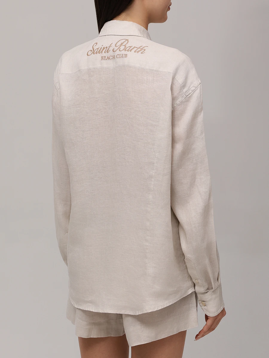 Рубашка льняная MC2 SAINT BARTH MEREDITH - LINEN BEACH CLUB 10 EMB Бежевый  Фото 3