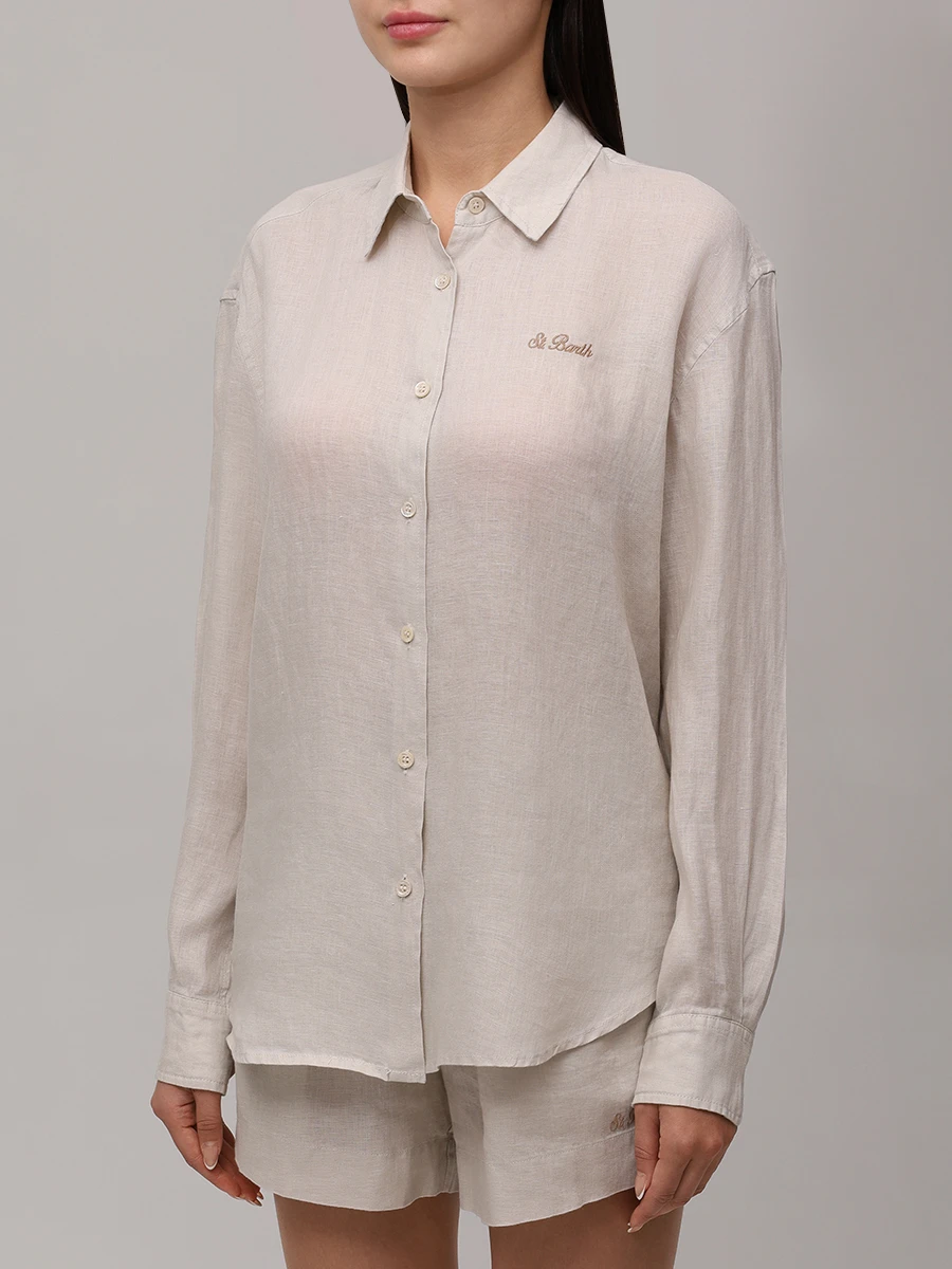 Рубашка льняная MC2 SAINT BARTH MEREDITH - LINEN BEACH CLUB 10 EMB Бежевый  Фото 4