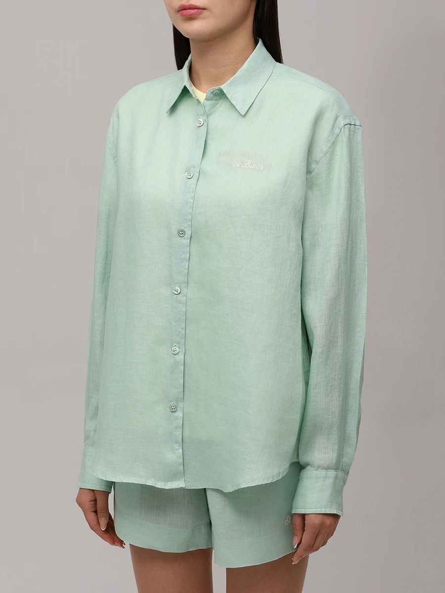 Рубашка льняная MC2 SAINT BARTH MEREDITH - LINEN BEACH CLUB 53 EMB Бирюзовый  Фото 4