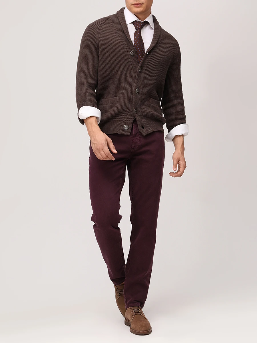 Брюки Traditional Fit хлопковые BRUNELLO CUCINELLI M277UD3210 C7031 Бордовый  Фото 3