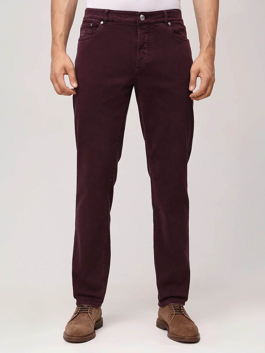 Брюки Traditional Fit хлопковые BRUNELLO CUCINELLI M277UD3210 C7031 Бордовый  Фото 5