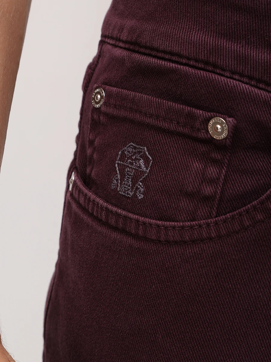 Брюки Traditional Fit хлопковые BRUNELLO CUCINELLI M277UD3210 C7031 Бордовый  Фото 7