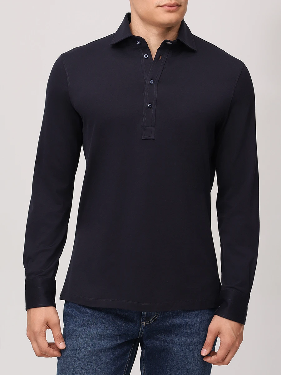 Поло хлопковое BRUNELLO CUCINELLI M0B133914 C4425 Темно Синий  Фото 4