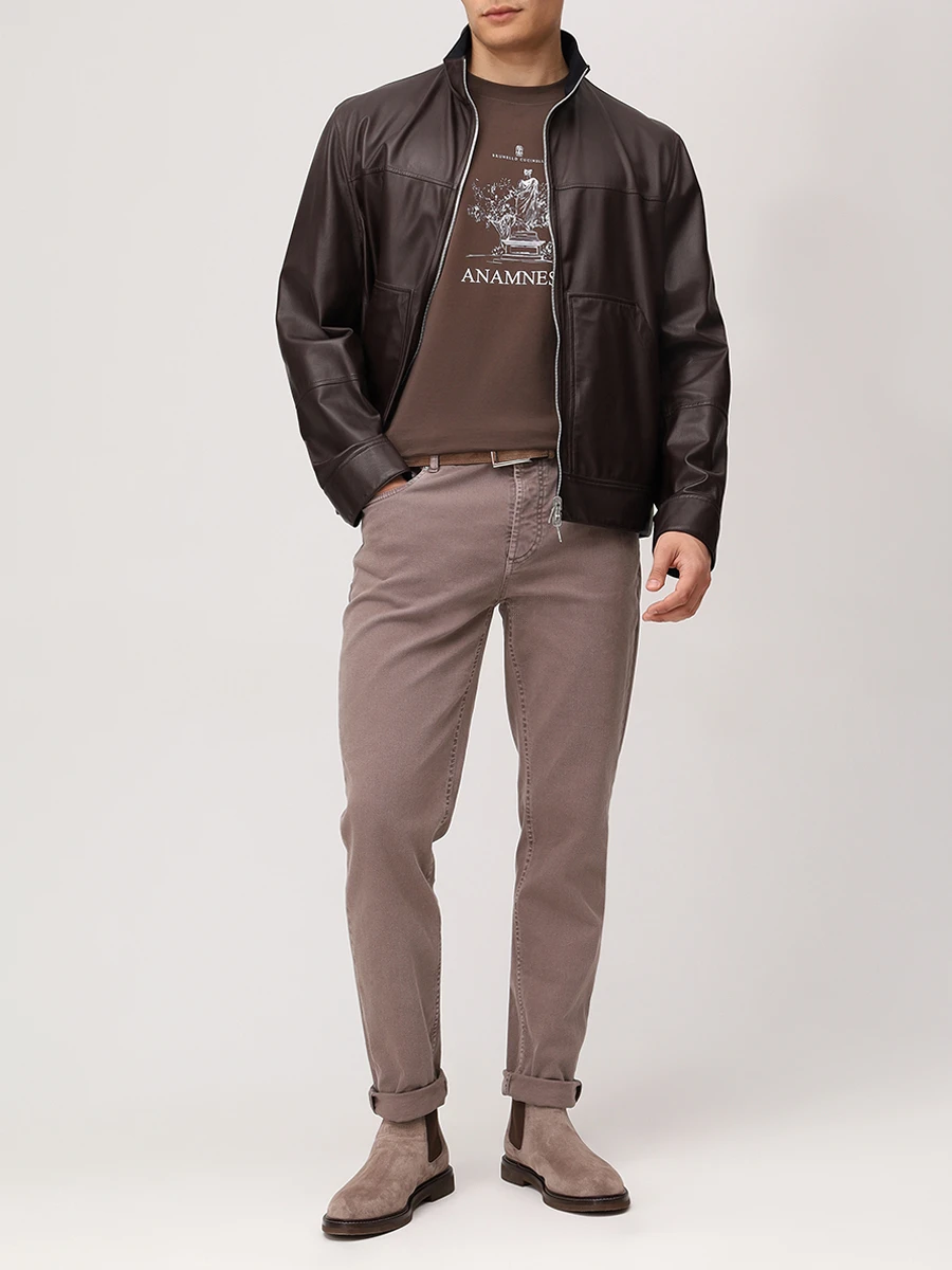Брюки Traditional Fit хлопковые BRUNELLO CUCINELLI M277UD3210 C7025 Коричневый  Фото 2