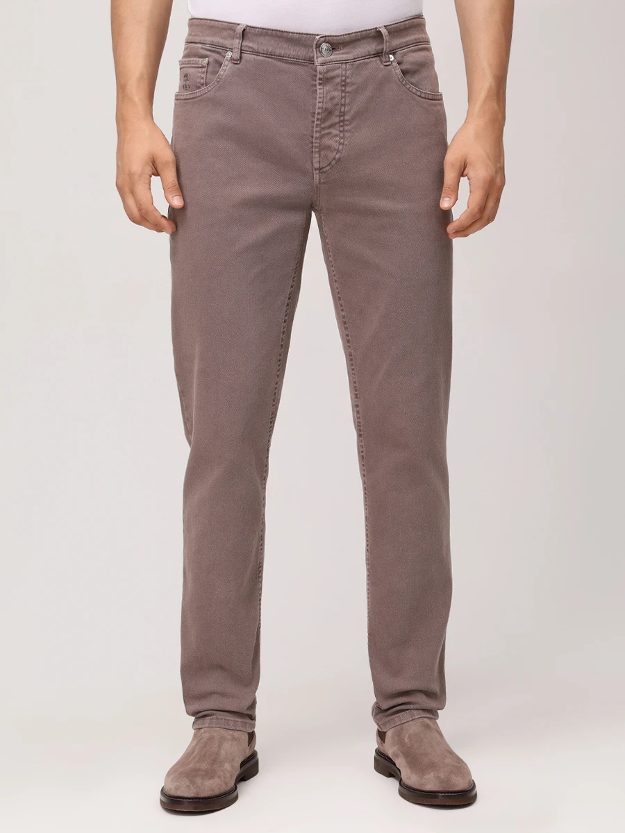 Брюки Traditional Fit хлопковые BRUNELLO CUCINELLI M277UD3210 C7025 Коричневый  Фото 4