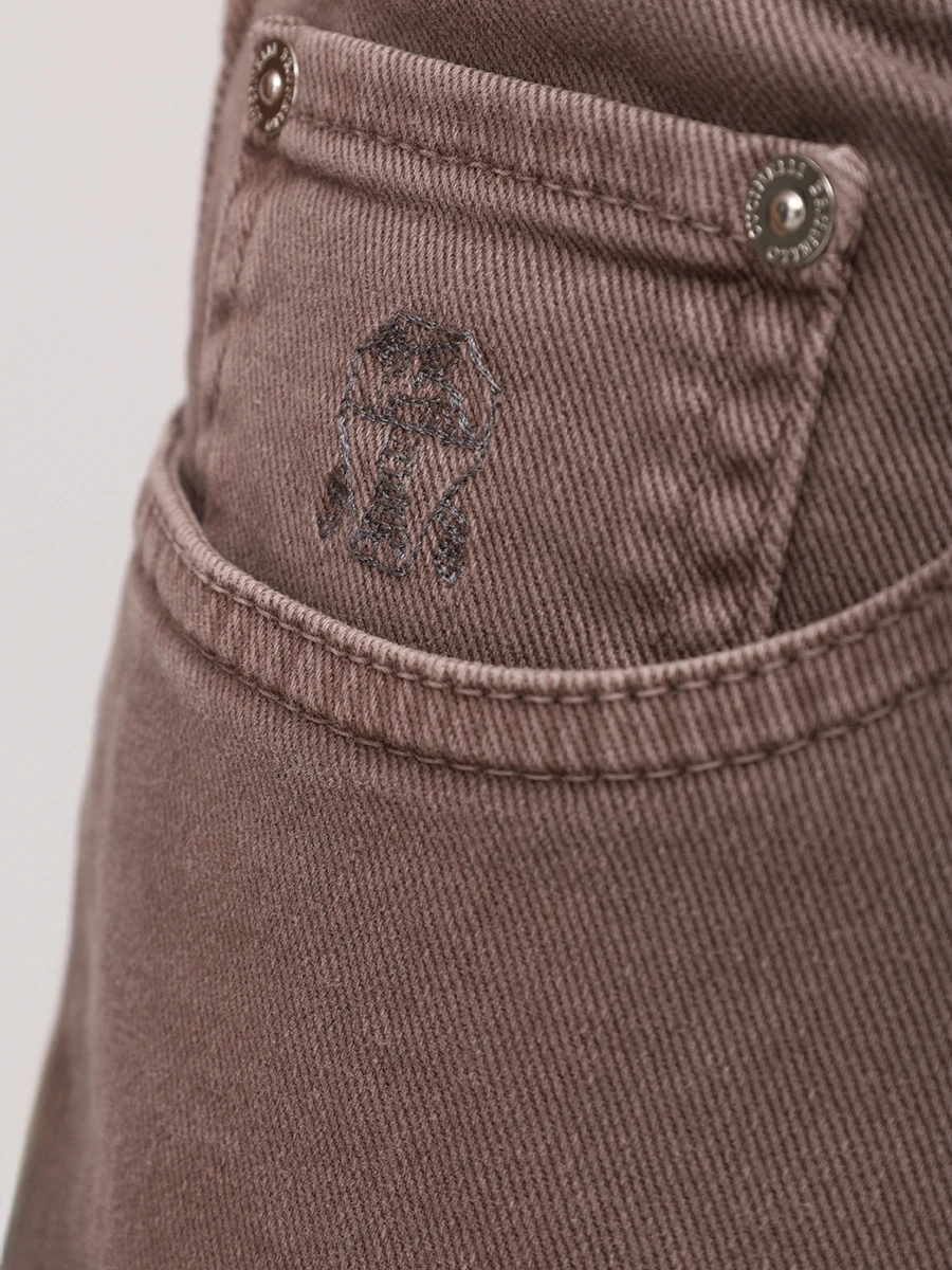 Брюки Traditional Fit хлопковые BRUNELLO CUCINELLI M277UD3210 C7025 Коричневый  Фото 6