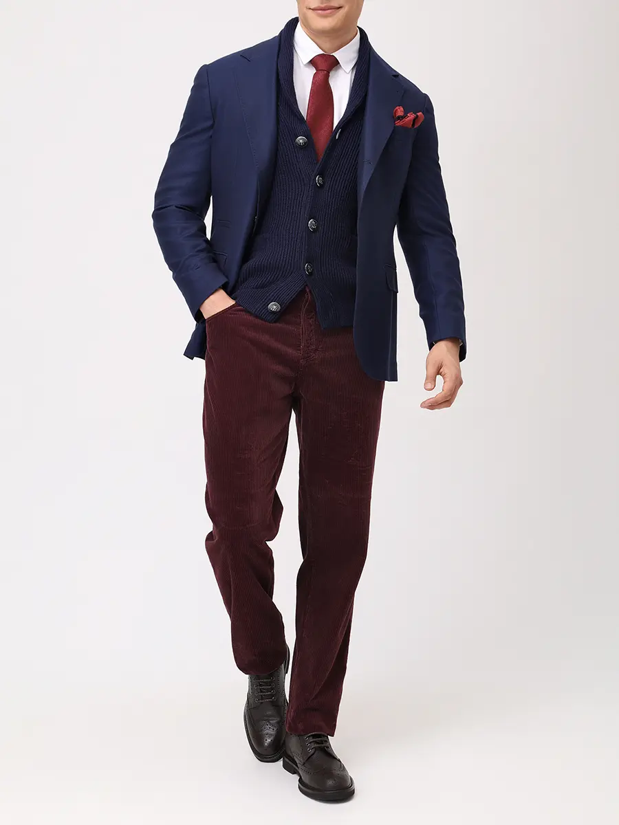 Брюки Traditional Fit вельветовые BRUNELLO CUCINELLI M280UF1010 C6031 Бордовый  Фото 2