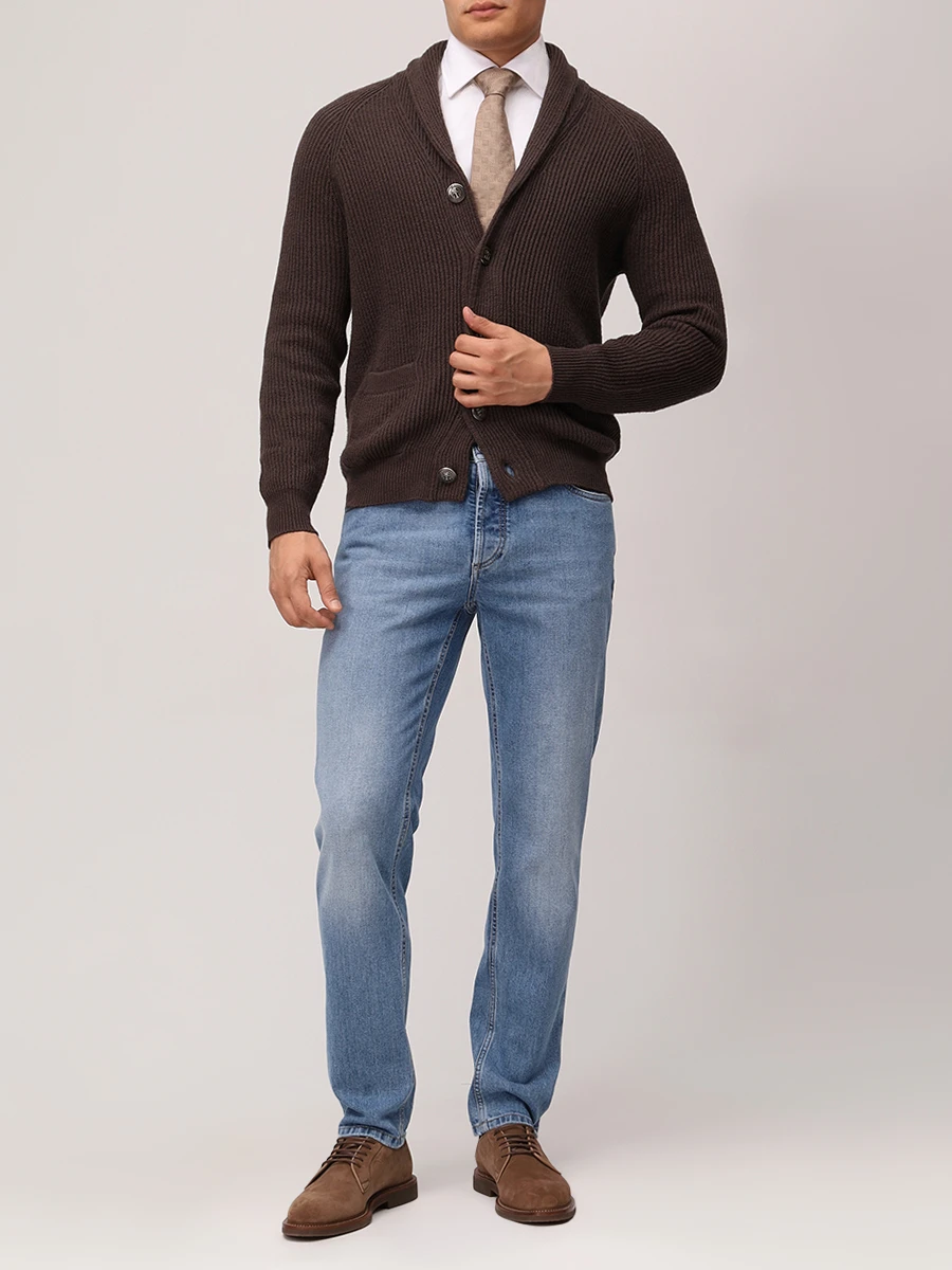 Джинсы Slim Fit хлопковые BRUNELLO CUCINELLI M283PD3210/C1470 Голубой  Фото 2