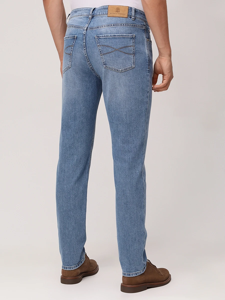 Джинсы Slim Fit хлопковые BRUNELLO CUCINELLI M283PD3210/C1470 Голубой  Фото 3