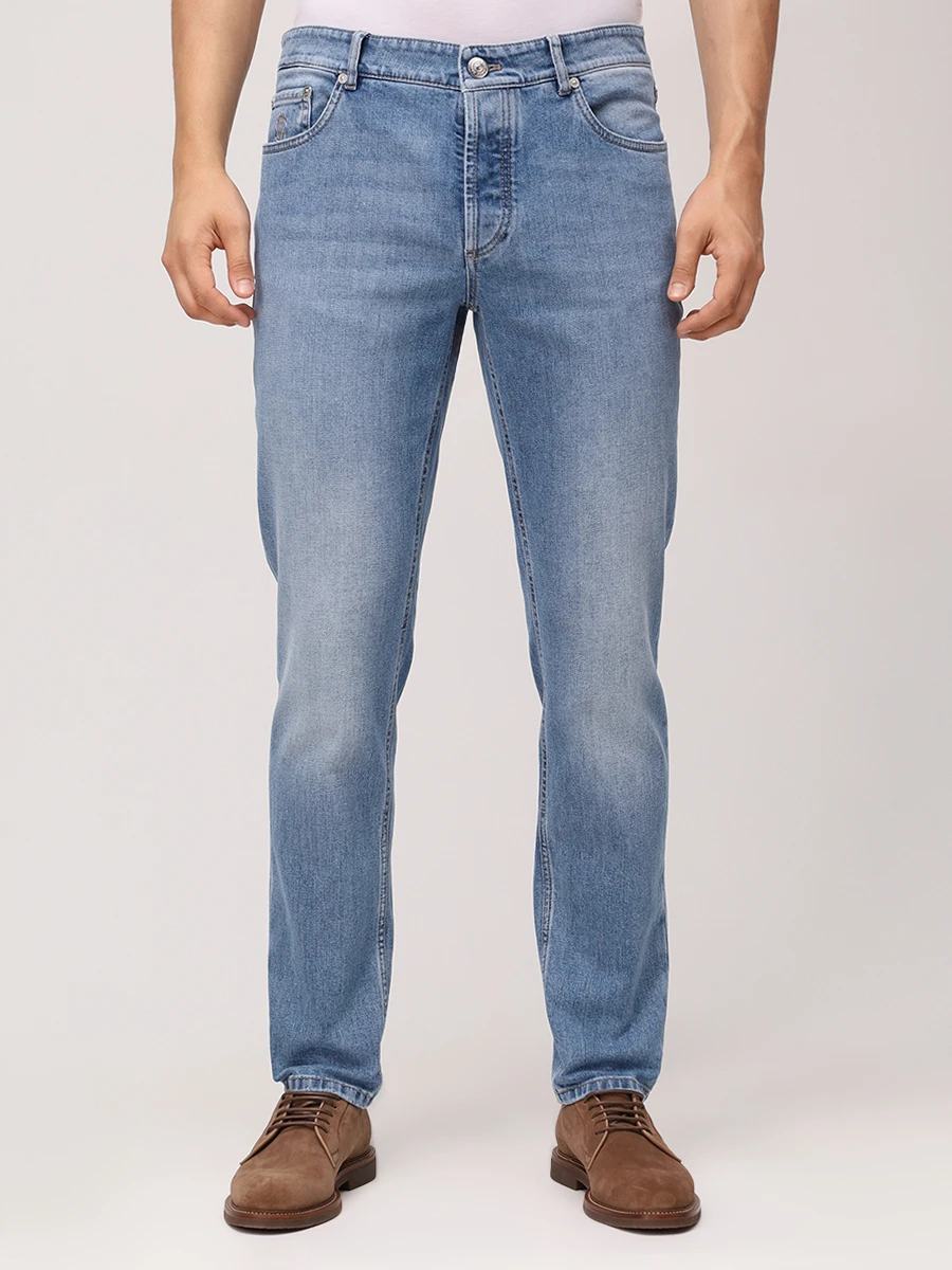 Джинсы Slim Fit хлопковые BRUNELLO CUCINELLI M283PD3210/C1470 Голубой  Фото 4