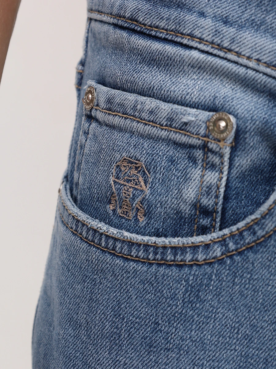 Джинсы Slim Fit хлопковые BRUNELLO CUCINELLI M283PD3210/C1470 Голубой  Фото 6