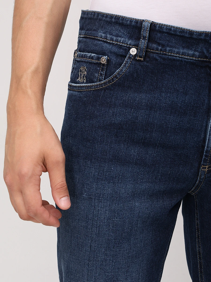 Джинсы Slim Fit хлопковые BRUNELLO CUCINELLI M283PD3210 C1468 Темно Синий  Фото 5