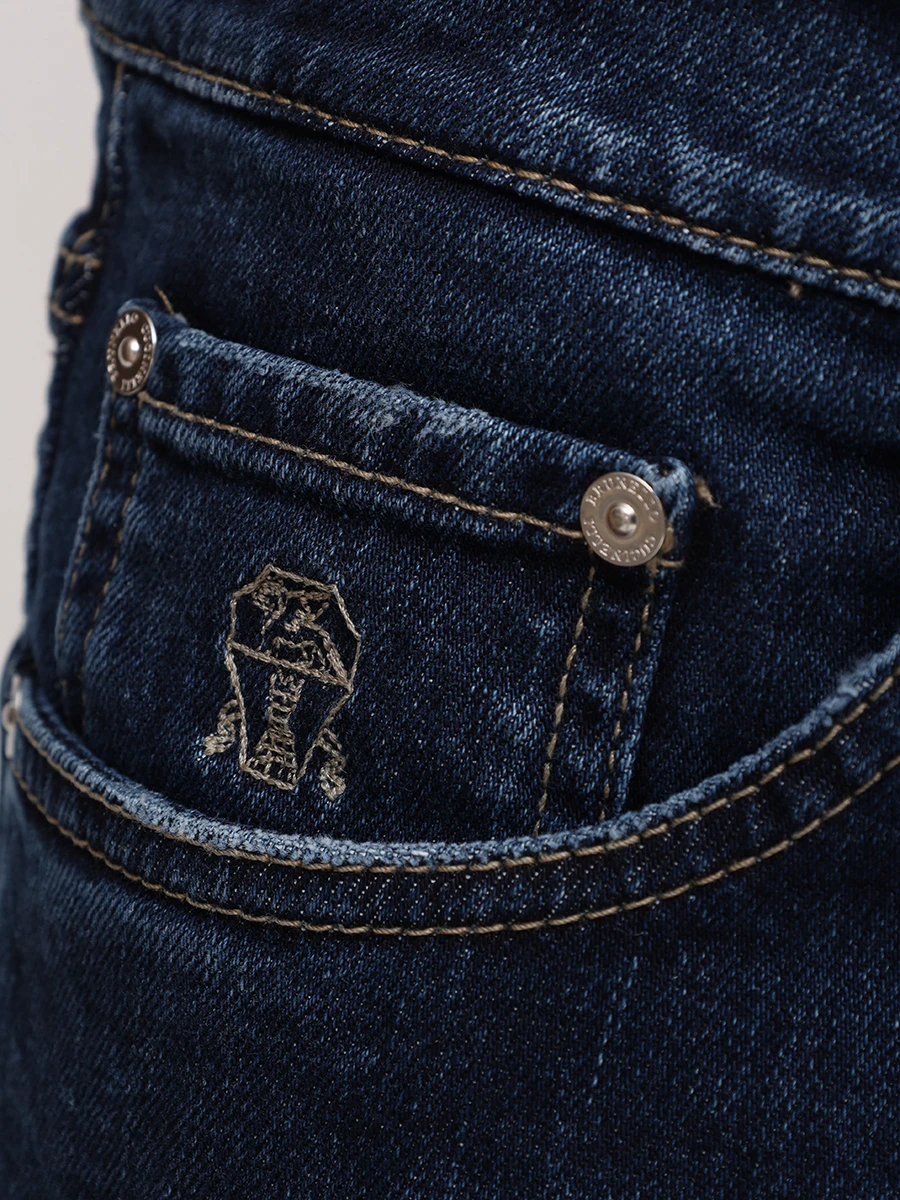 Джинсы Slim Fit хлопковые BRUNELLO CUCINELLI M283PD3210 C1468 Темно Синий  Фото 6